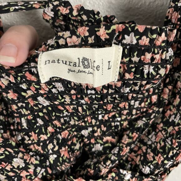 Natural Life Womens L Floral Print Smocked V Neck Tie Back Maxi Boho Cottagecore - Picture 3 of 5